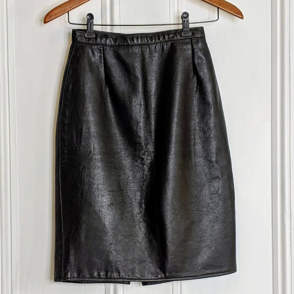 Vintage Black Leather Skirt High Waist XS
